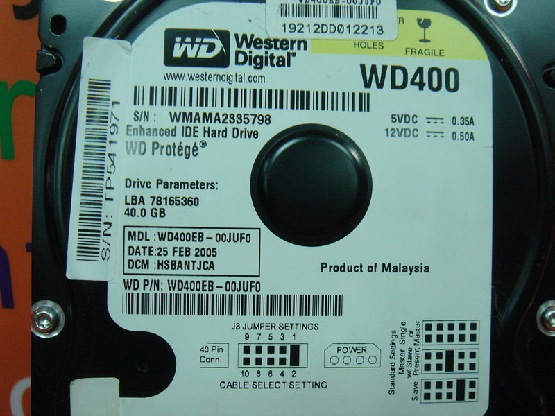Disque Dur Interne Western Digital 40GB IDE (WD400EB-00CPF0) 7200 Tr/min - Occasion